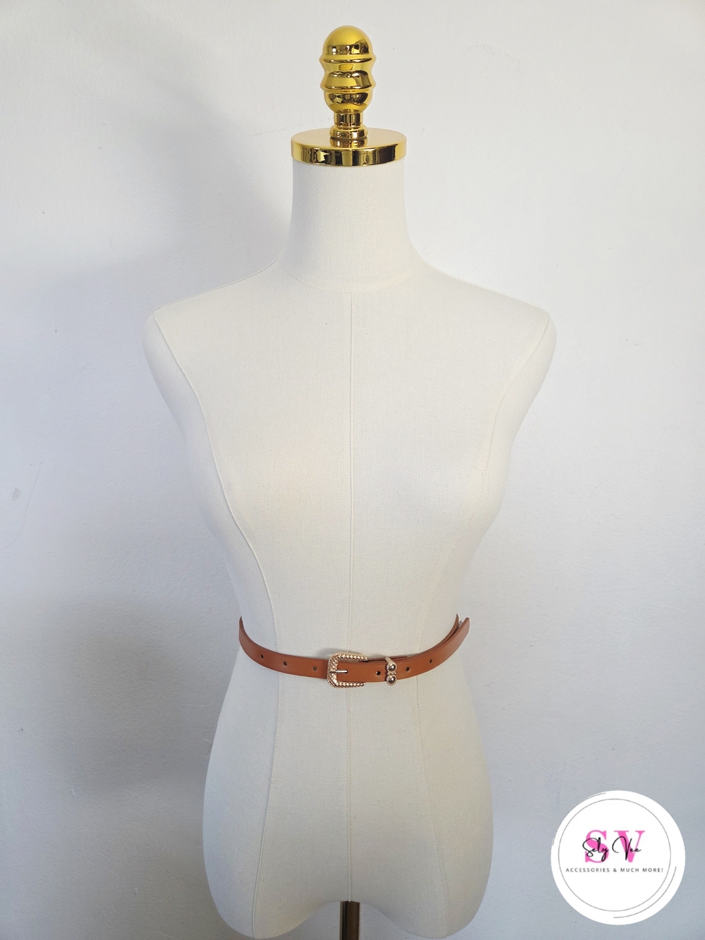 Caramel Color Thin Belt With Gold Buckle